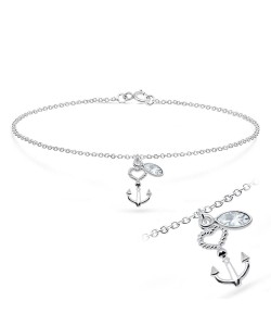 Heart Anchor Shaped with CZ Silver Anklet ANK-199